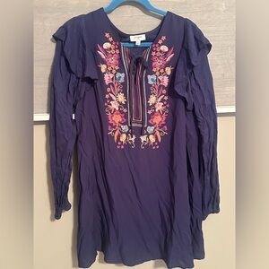 Umgee Navy Floral Embroidered Dress. SZ Large